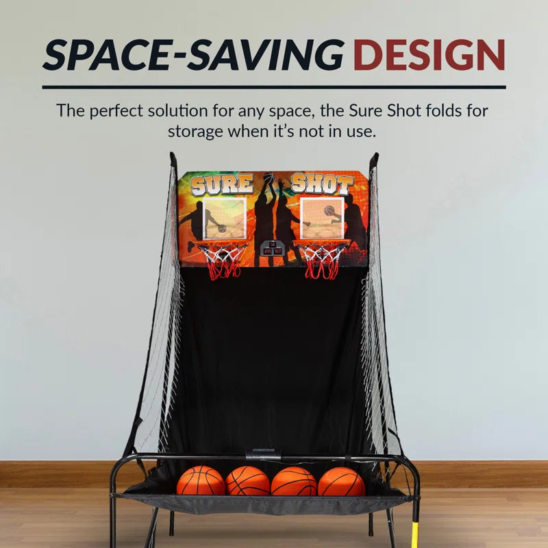 Hathaway Sure Shot 81-In Dual Basketball Arcade Game for Game Room - With LED Scoring, Foldable Indoor Basketball Game Design, Steel Frame, 8 Game Modes, Pump & Dual Hoops