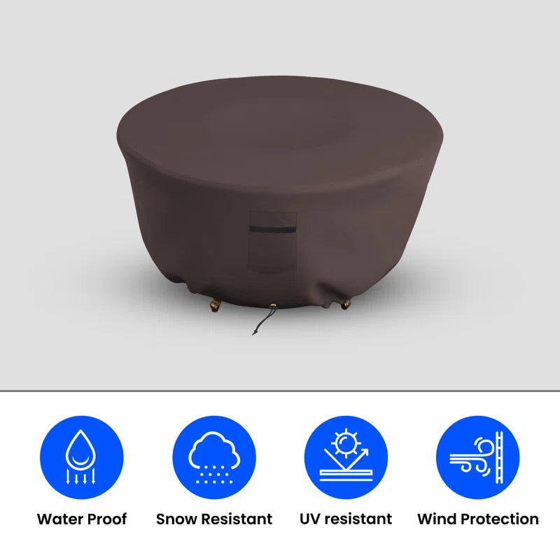 Heavy-Duty Outdoor Round Fire Pit Cover, Patio Durable & UV Resistant Waterproof Fire Table Cover