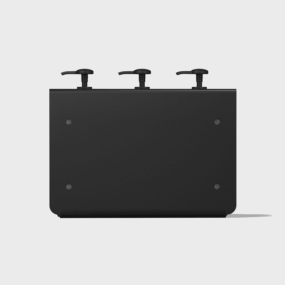 Locking Triple Wall-Mount Bottle Holder with Shampoo, Conditioner & Body Wash Bottles
