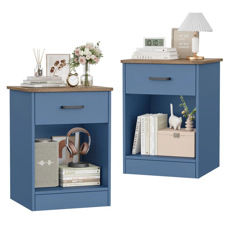Ignacio 23.6" H 17.7" W Mid-Century Modern Wood Nightstand Sets, 1-Drawer with Storage