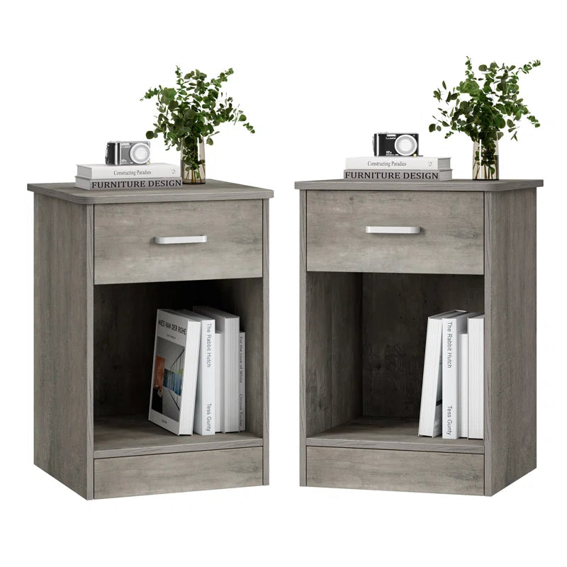 Ignacio 23.6" H 17.7" W Mid-Century Modern Wood Nightstand Sets, 1-Drawer with Storage