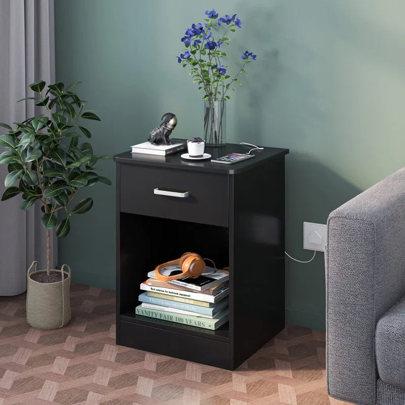 Ignacio 23.6" H 17.7" W Mid-Century Modern Wood Nightstand Sets, 1-Drawer with Storage