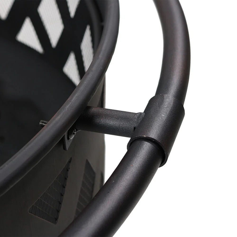 Jahidul Crossweave Round Wood-Burning Steel Outdoor Fire Pit with Screen - Black