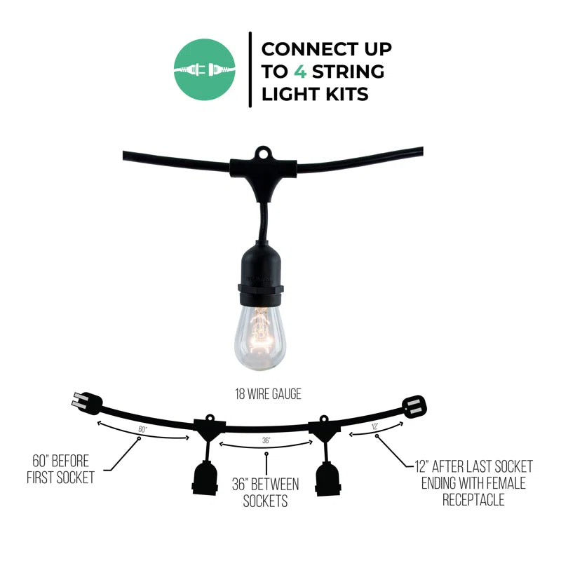 Jothan 48-ft Outdoor 15 - Bulb Standard String Light (End to End Connectable)