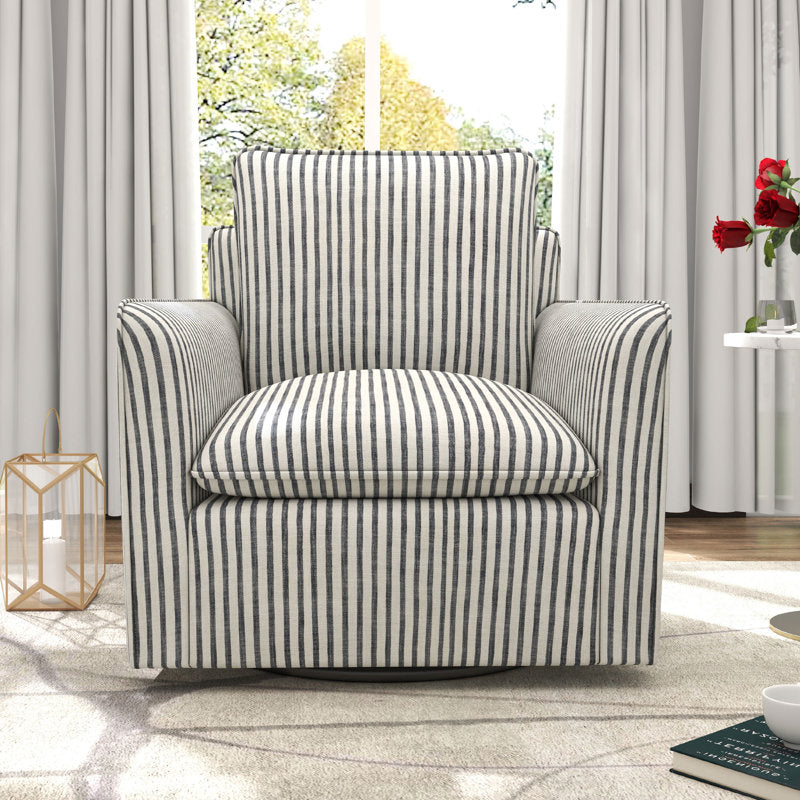 Kandyn 29.7" W Modern Soft Stripe Upholstered Swivel Barrel Chair with Removable Cushion