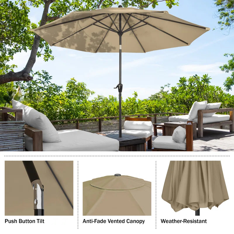 Kelton Patio Umbrella with Auto Tilt - 10' Easy Crank Outdoor Umbrella with Vented Canopy for Deck, Balcony, Porch, Backyard, or Pool by Pure Garden