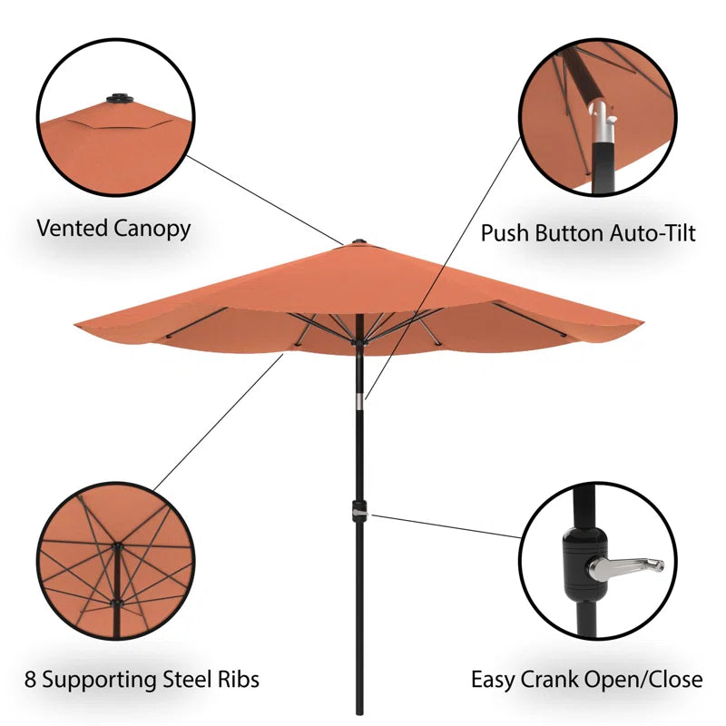 Kelton Patio Umbrella with Auto Tilt - 10' Easy Crank Outdoor Umbrella with Vented Canopy for Deck, Balcony, Porch, Backyard, or Pool by Pure Garden