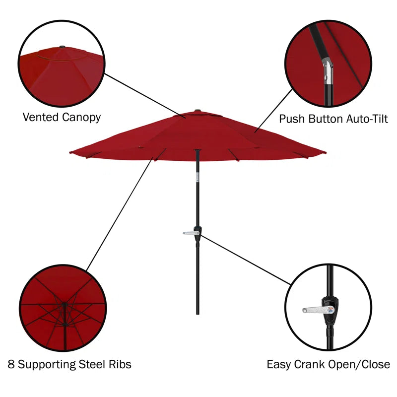 Kelton Patio Umbrella with Auto Tilt - 10' Easy Crank Outdoor Umbrella with Vented Canopy for Deck, Balcony, Porch, Backyard, or Pool by Pure Garden