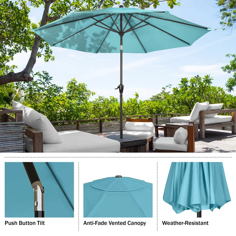 Kelton Patio Umbrella with Auto Tilt - 10' Easy Crank Outdoor Umbrella with Vented Canopy for Deck, Balcony, Porch, Backyard, or Pool by Pure Garden