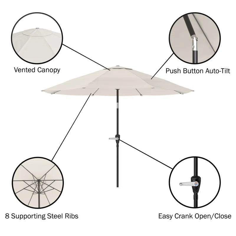 Kelton Patio Umbrella with Auto Tilt - 10' Easy Crank Outdoor Umbrella with Vented Canopy for Deck, Balcony, Porch, Backyard, or Pool by Pure Garden