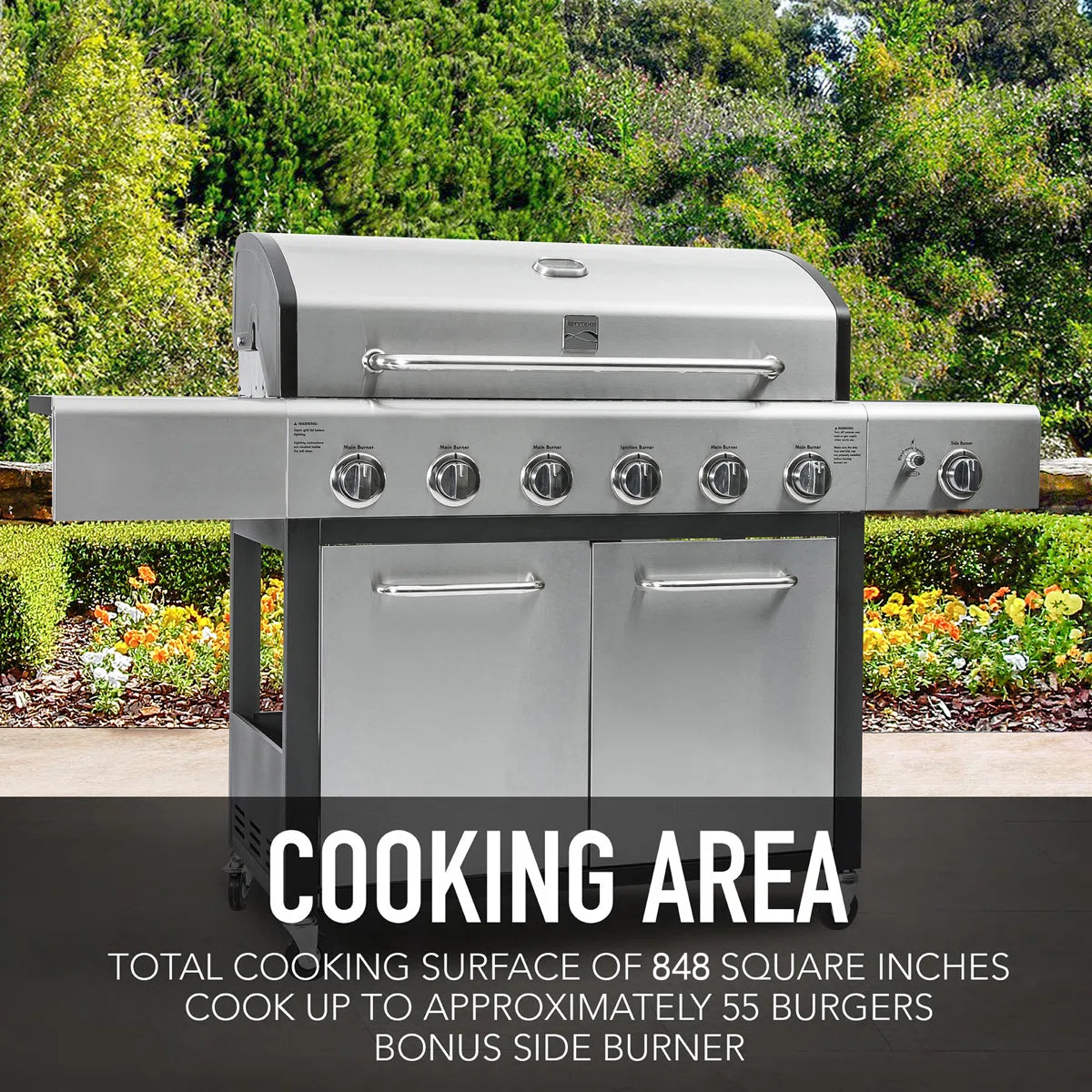 Kenmore 6 - Burner Free Standing Liquid Propane 73000 BTU Gas Grill with Side Burner and Cabinet