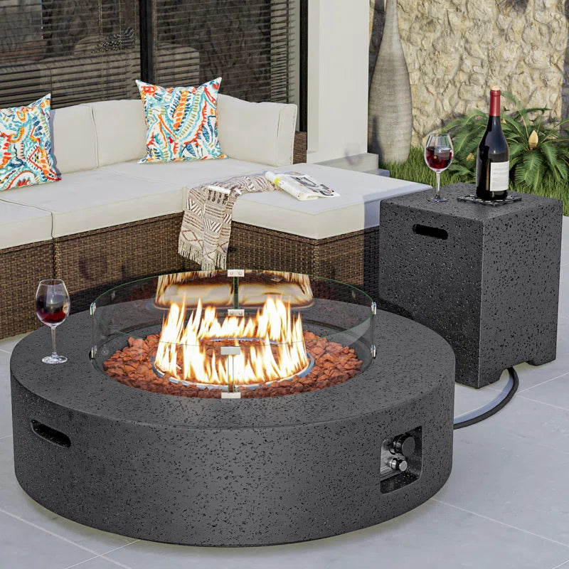 Kinzie Round Concrete Propane Smokeless Fire Pit Table