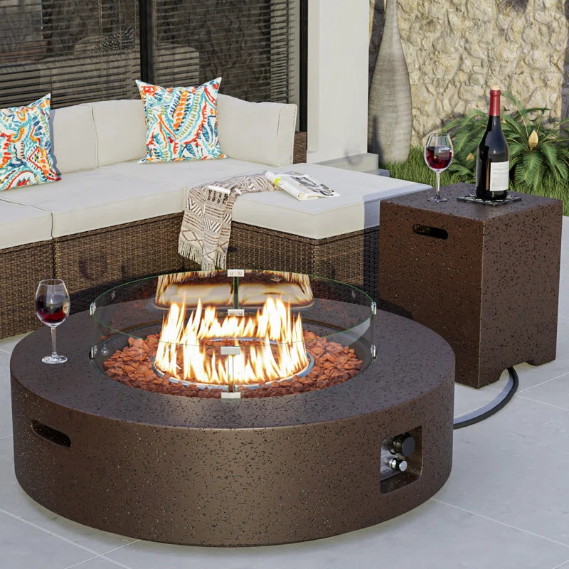 Kinzie Round Concrete Propane Smokeless Fire Pit Table