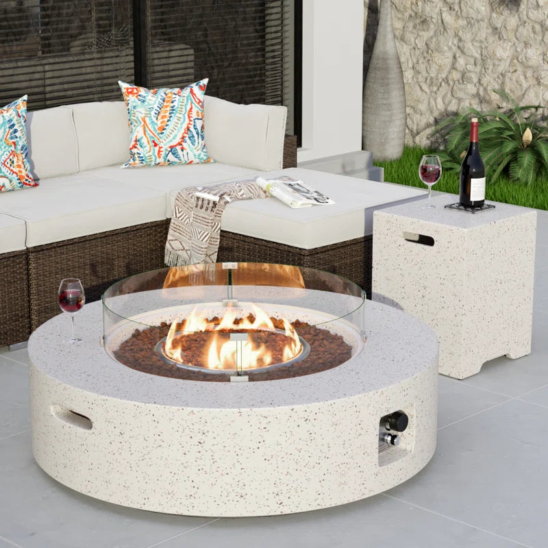 Kinzie Round Concrete Propane Smokeless Fire Pit Table