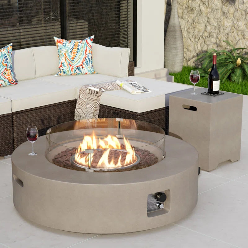 Kinzie Round Concrete Propane Smokeless Fire Pit Table