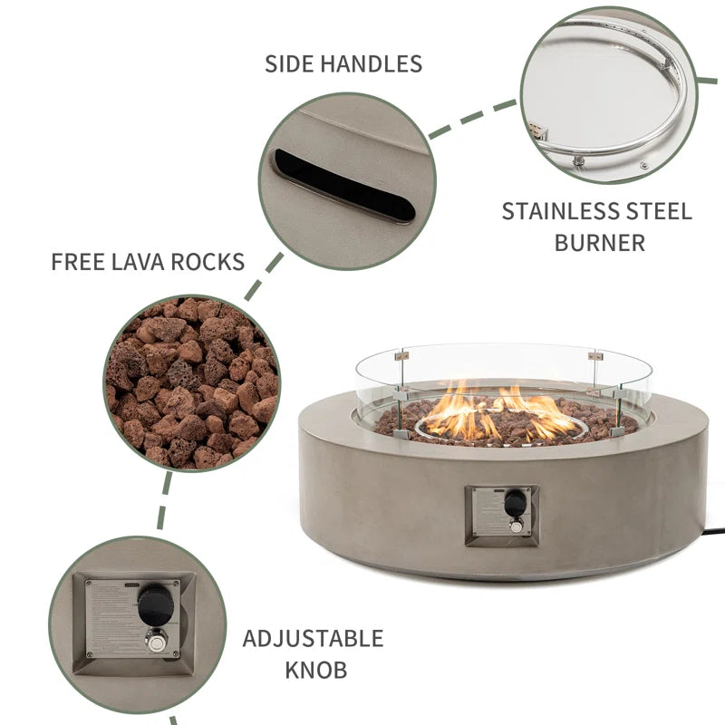 Kinzie Round Concrete Propane Smokeless Fire Pit Table