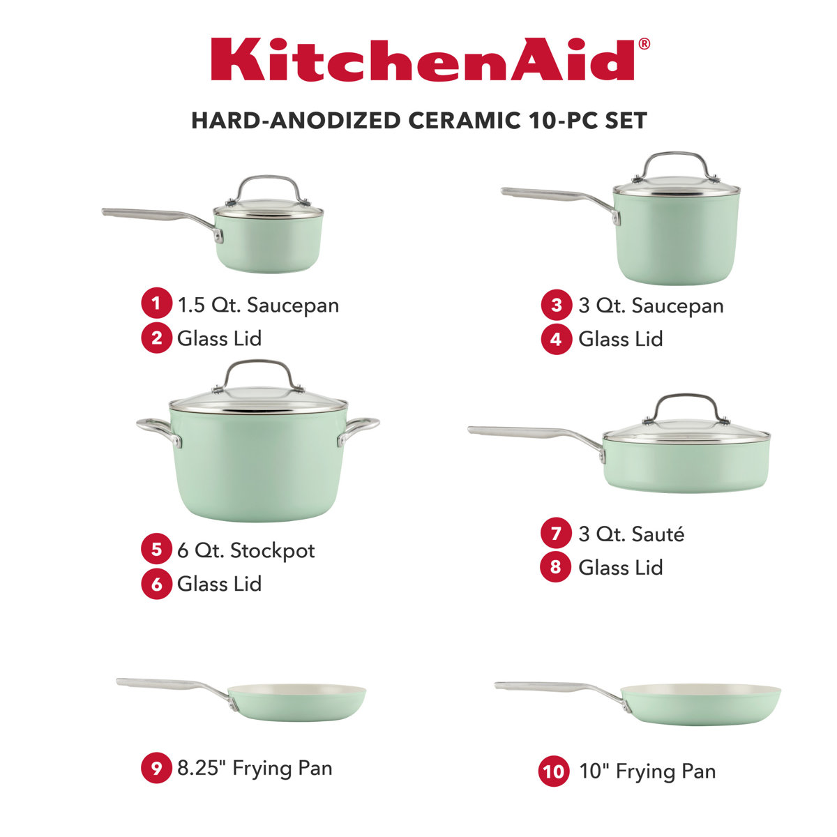 KitchenAid Hard Anodized Ceramic Nonstick Cookware Pots and Pans Set, 10 Piece