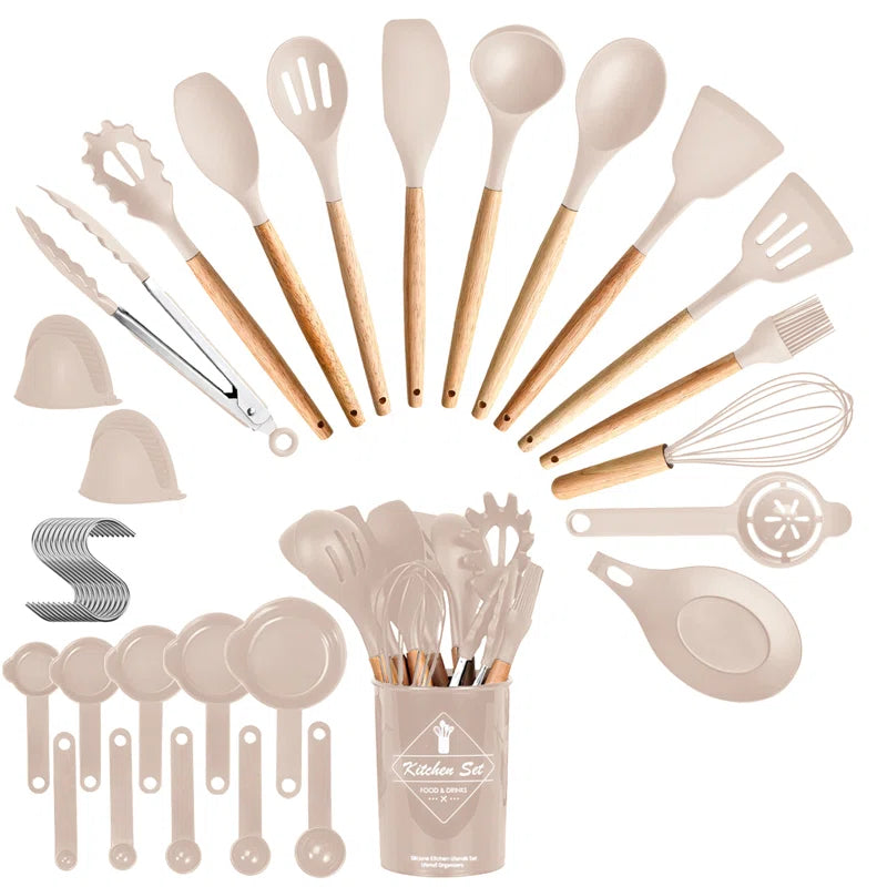 Kitchen Utensils Set Heat-Resistant Non-Stick Safe BPA-Free Silicone with Utensil Holder (Set of 35)