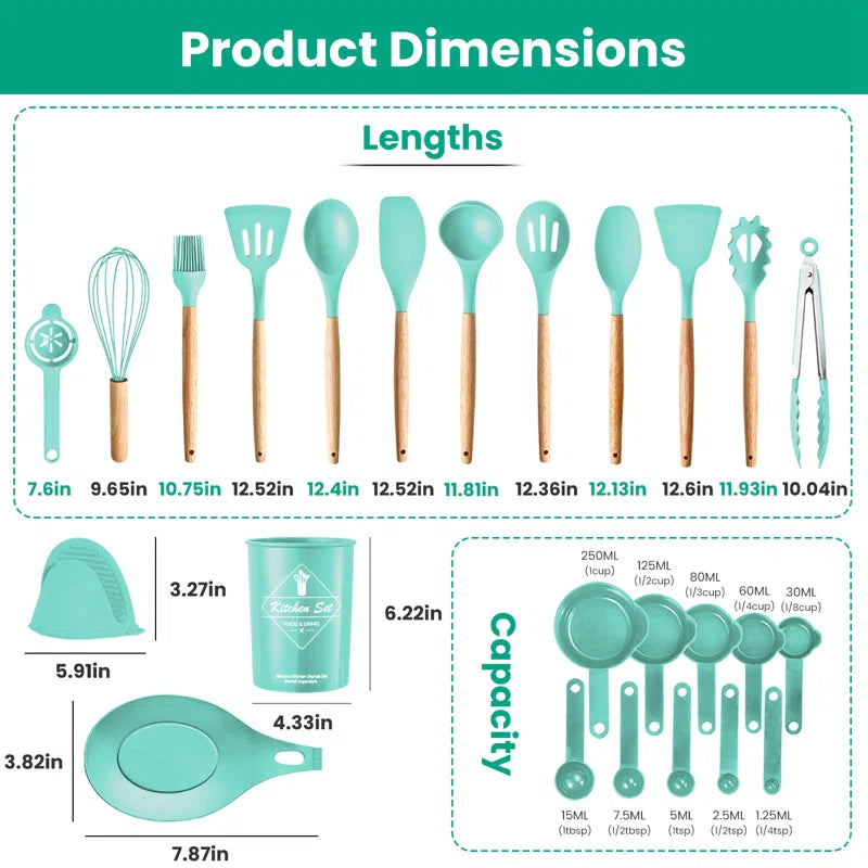 Kitchen Utensils Set Heat-Resistant Non-Stick Safe BPA-Free Silicone with Utensil Holder (Set of 35)