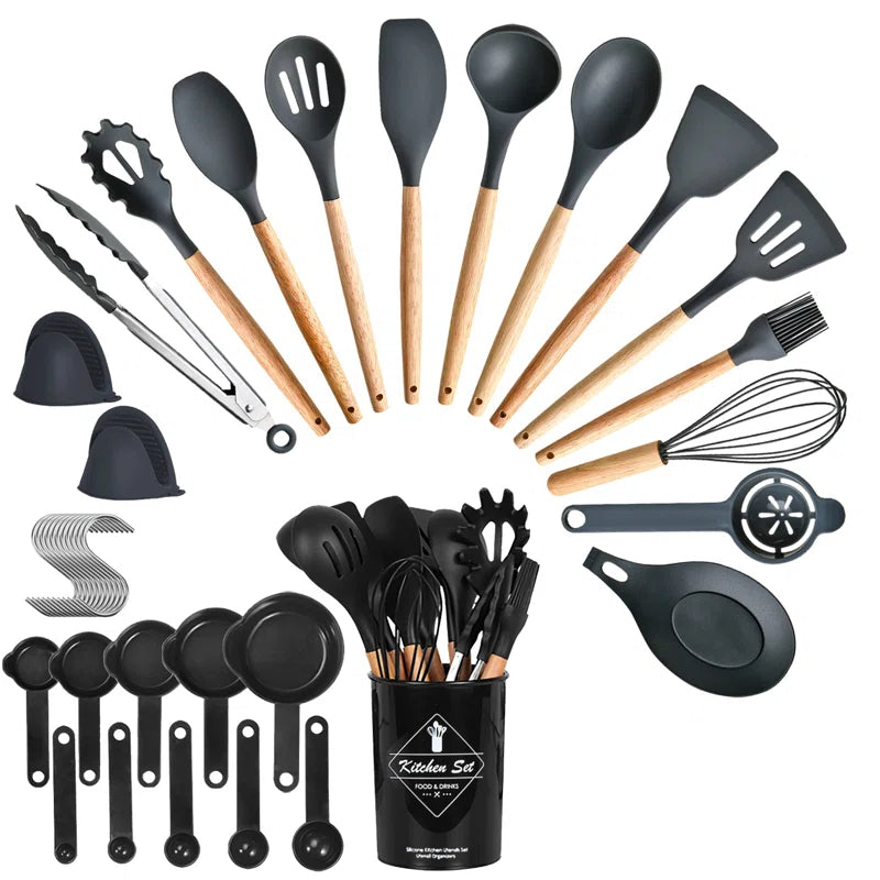 Kitchen Utensils Set Heat-Resistant Non-Stick Safe BPA-Free Silicone with Utensil Holder (Set of 35)