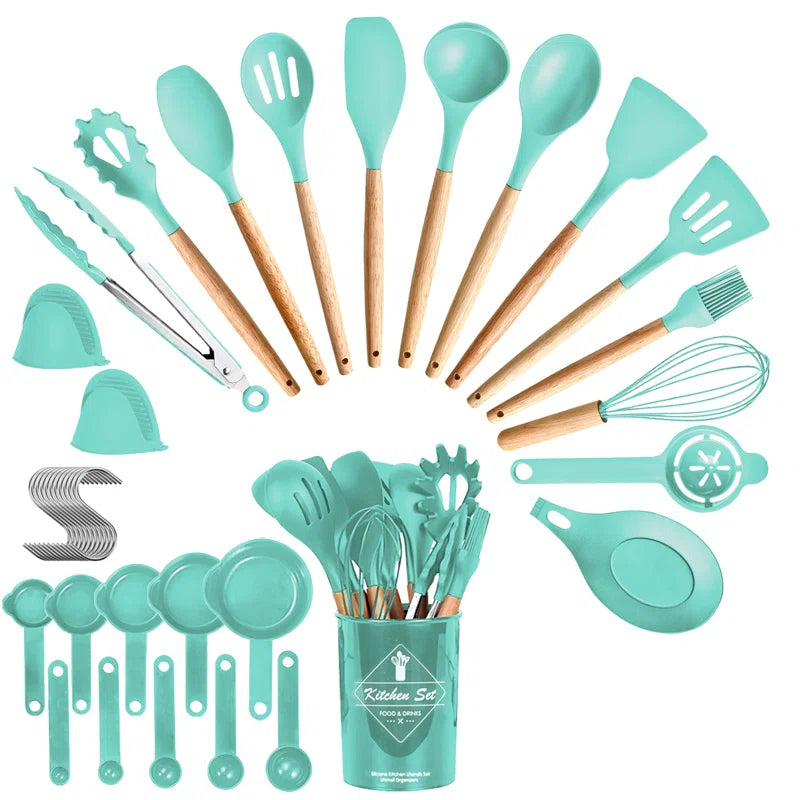 Kitchen Utensils Set Heat-Resistant Non-Stick Safe BPA-Free Silicone with Utensil Holder (Set of 35)