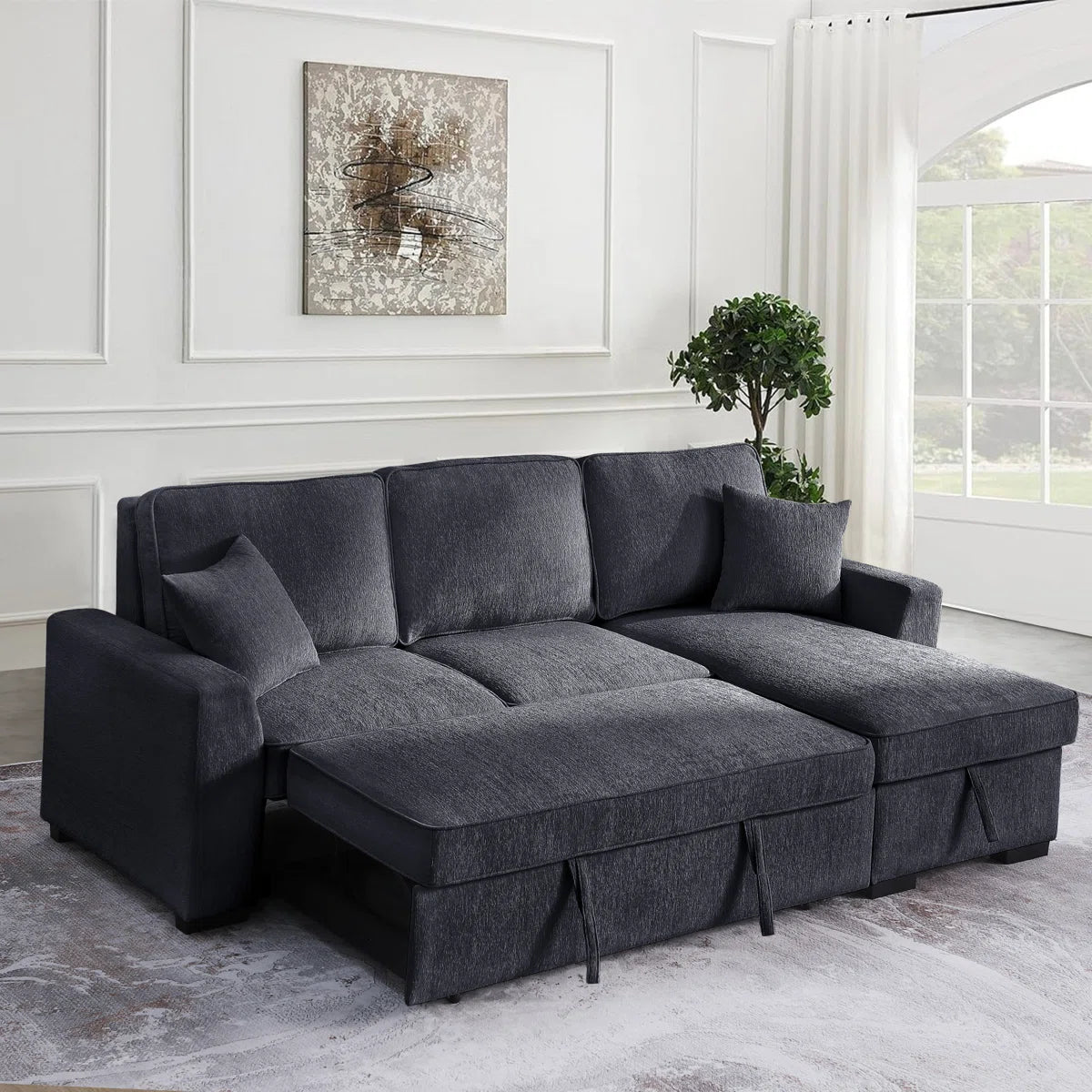 L-Shaped Sleeper Sofa Reversible Couch Pull Out Couch With Storage Chaise