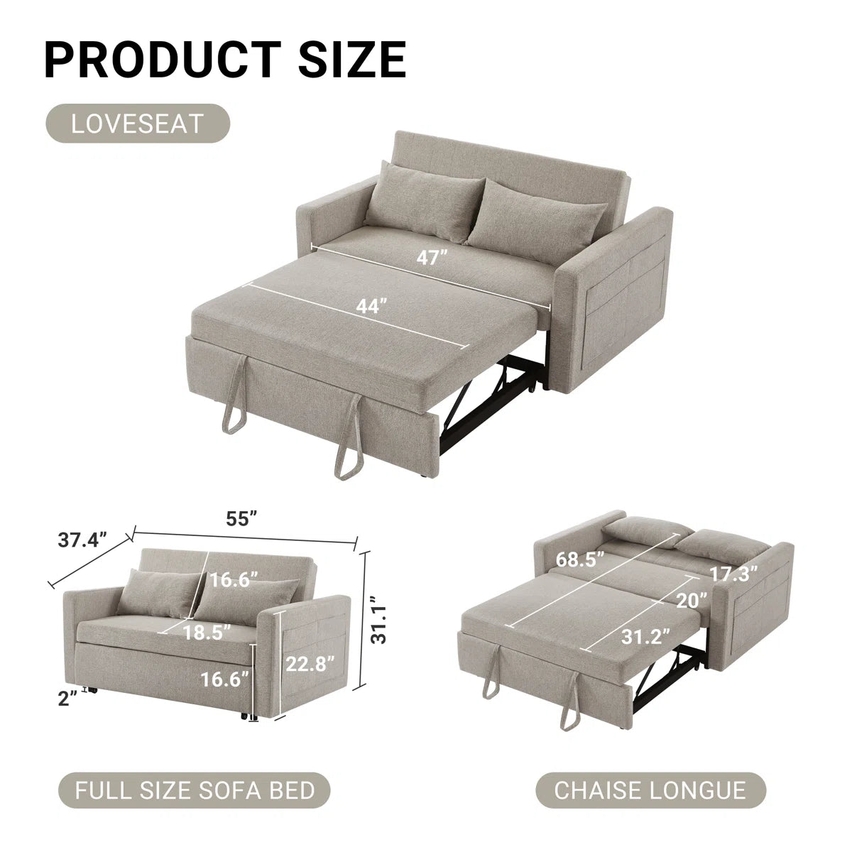 Lateresa 54'' Small Loveseat Pull-Out Sofa Bed