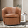 Leather Upholstered Swivel Barrel Chair—No Assembly Required