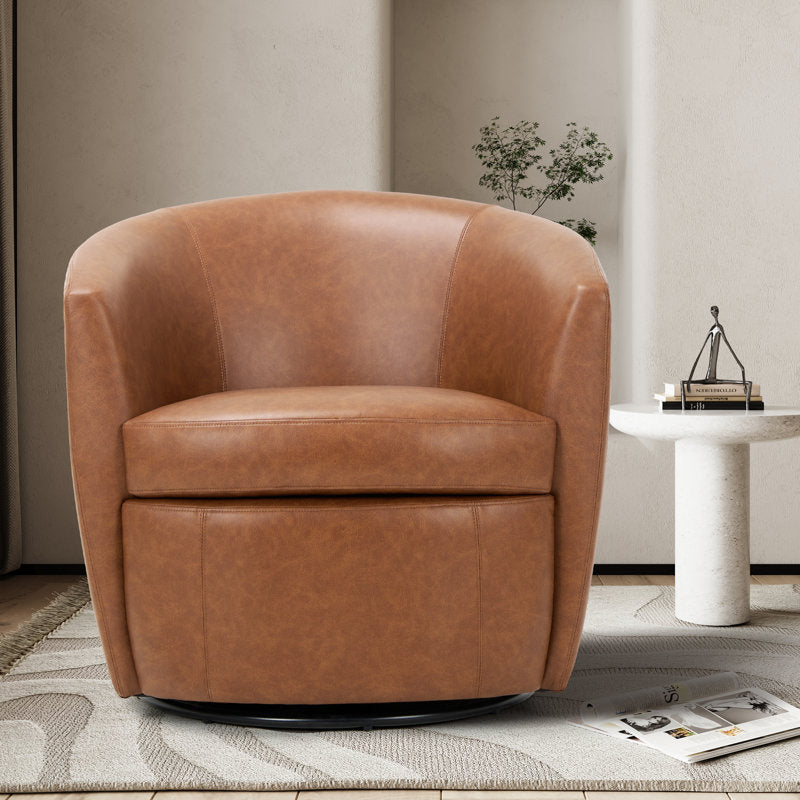 Leather Upholstered Swivel Barrel Chair—No Assembly Required