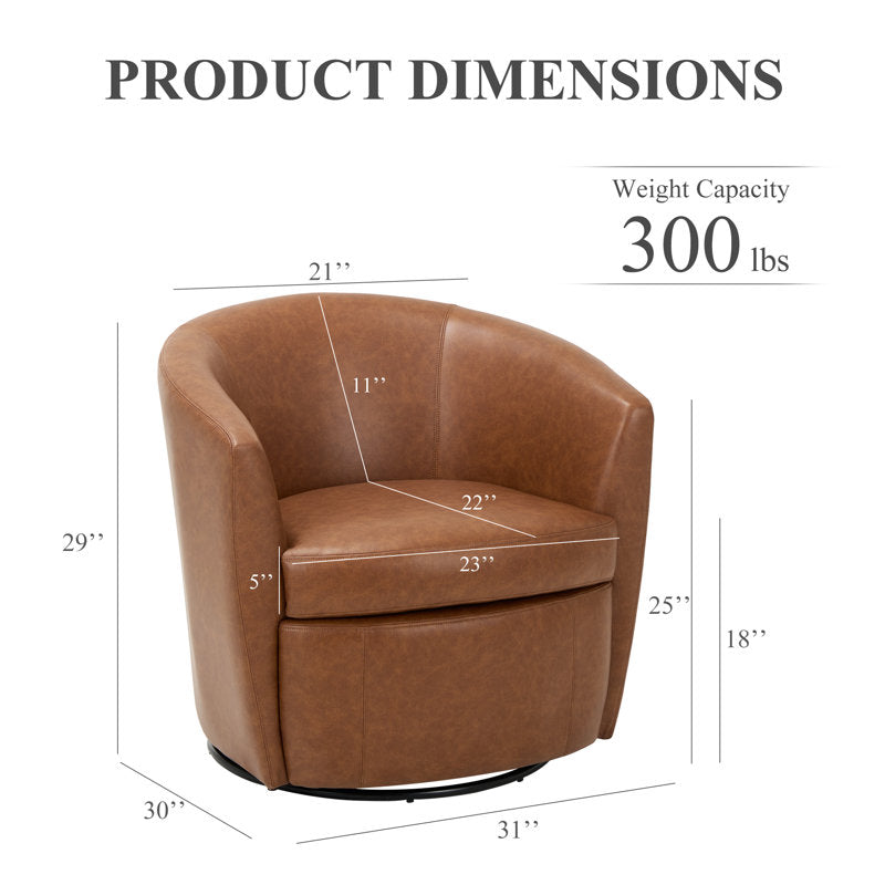 Leather Upholstered Swivel Barrel Chair—No Assembly Required
