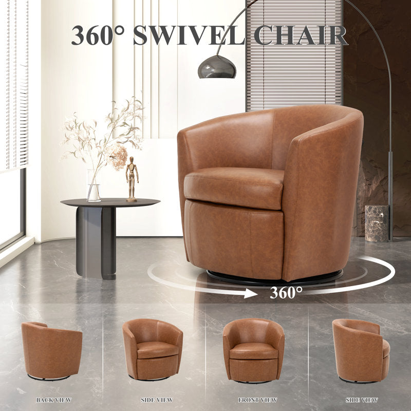Leather Upholstered Swivel Barrel Chair—No Assembly Required