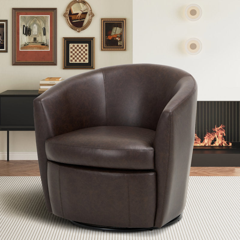 Leather Upholstered Swivel Barrel Chair—No Assembly Required
