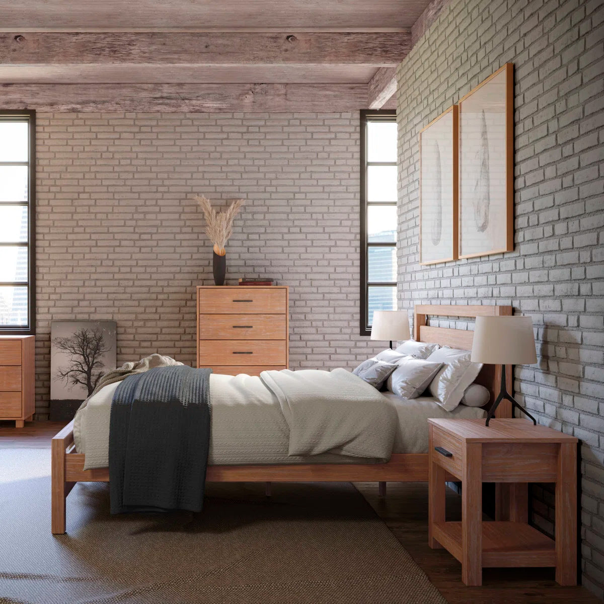 Loft Solid Wood Panel Bed