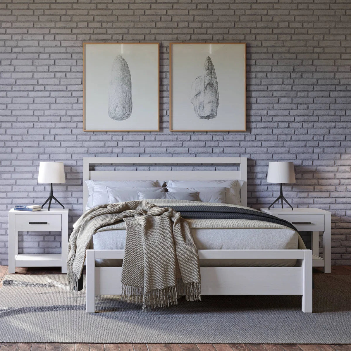 Loft Solid Wood Panel Bed