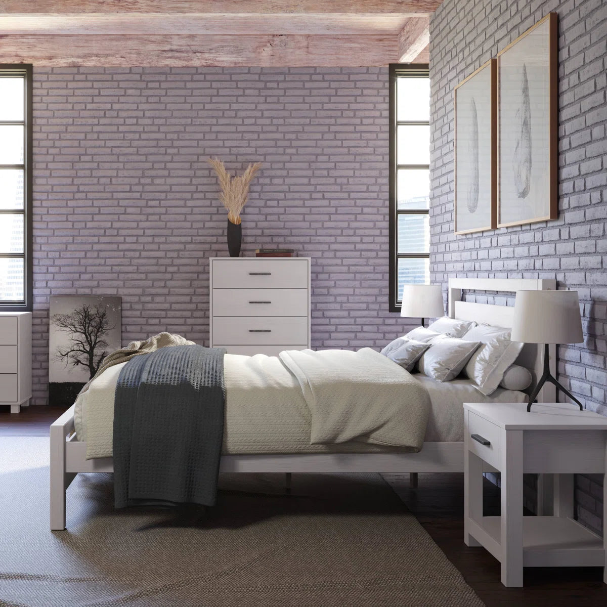 Loft Solid Wood Panel Bed