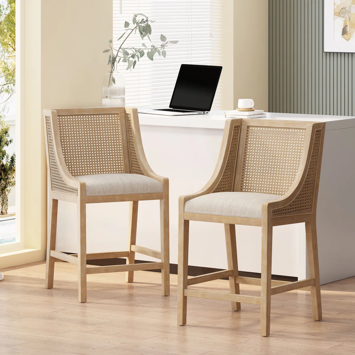 Lonny Upholstered Counter Stool with Solid Wood Frame (Set of 2)