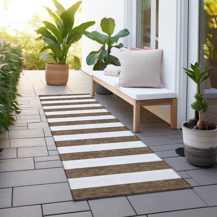 Washable Striped Indoor / Outdoor Rug
