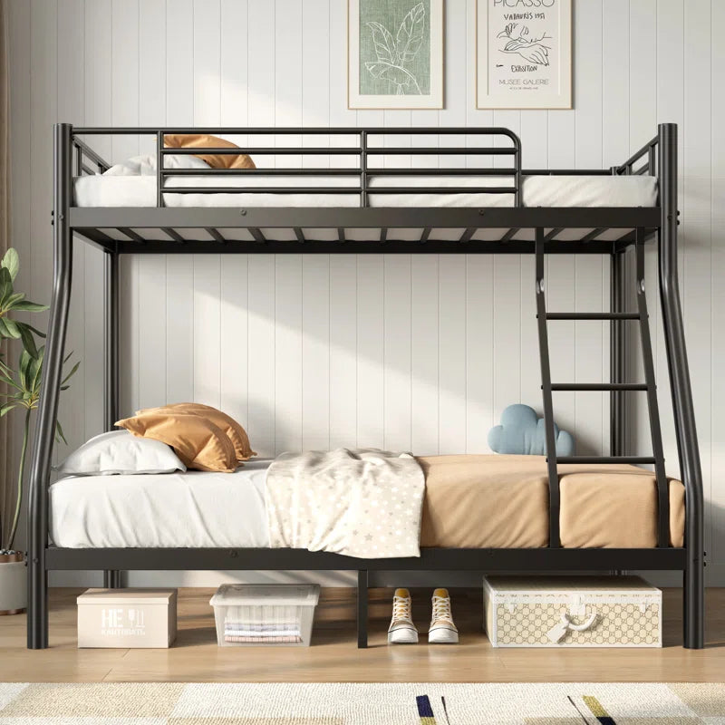 Metal Twin Over Full Standard Bunk Bed with Guardrails and Built-In Ladder