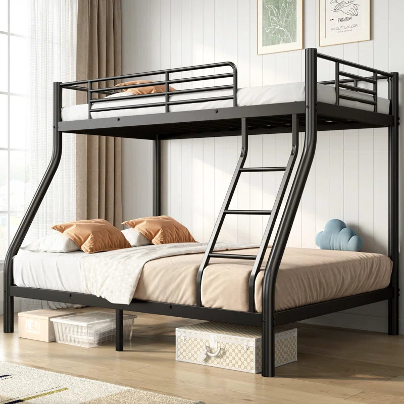 Metal Twin Over Full Standard Bunk Bed with Guardrails and Built-In Ladder
