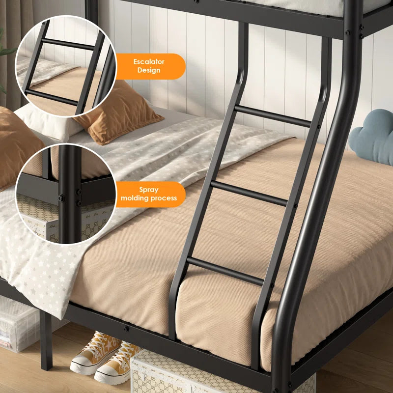 Metal Twin Over Full Standard Bunk Bed with Guardrails and Built-In Ladder