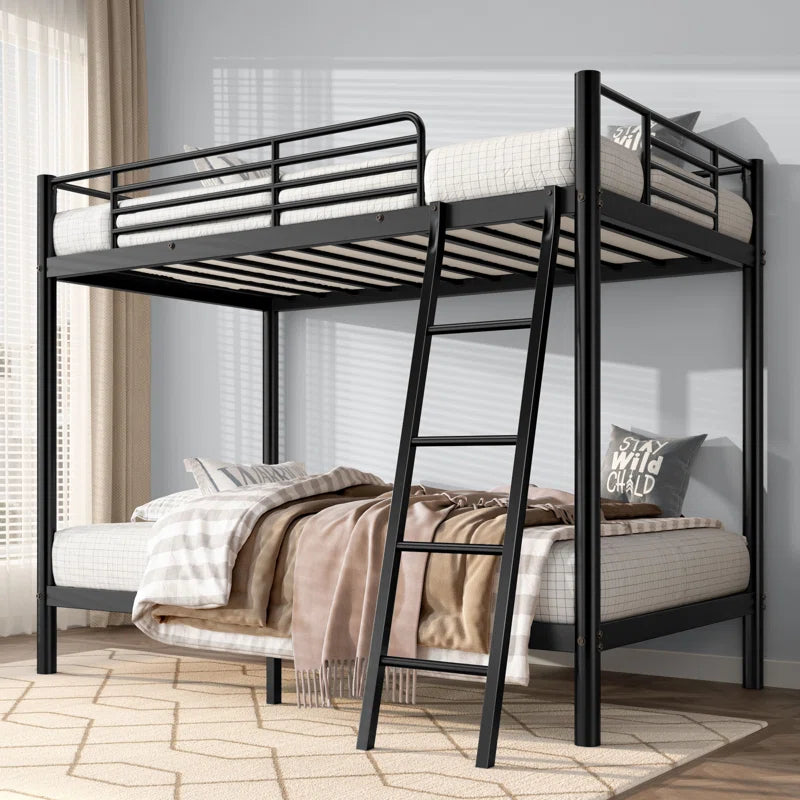 Metal Twin Over Full Standard Bunk Bed with Guardrails and Built-In Ladder