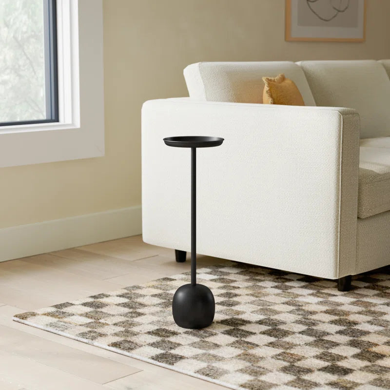 Modern Metal Accent Table with Round Tray Top - 25" Black Side Table for Living Room or Bedroom