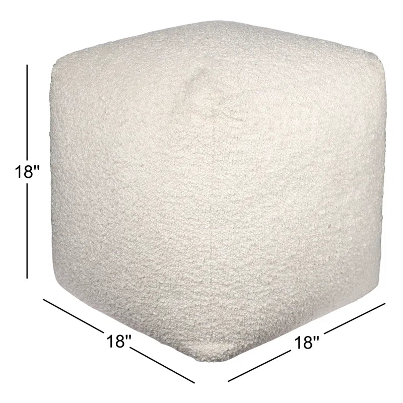 Nertila Mid-Century Modern Solid Handwoven Square Boucle Upholstered Ottoman Pouf