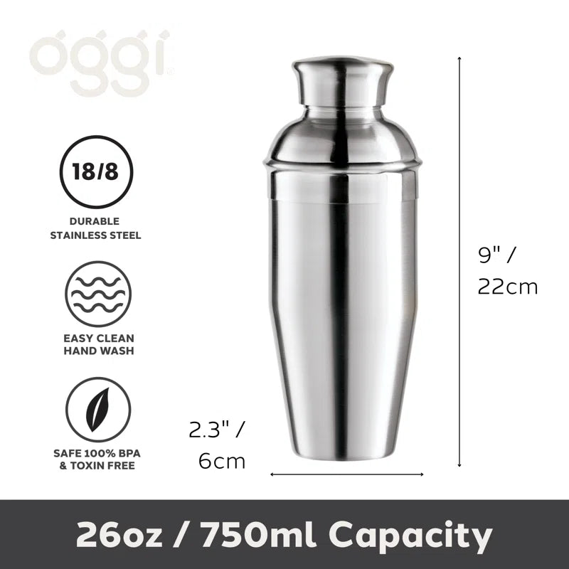 Oggi Barware Classic 26 Oz Stainless Steel Cocktail Shaker
