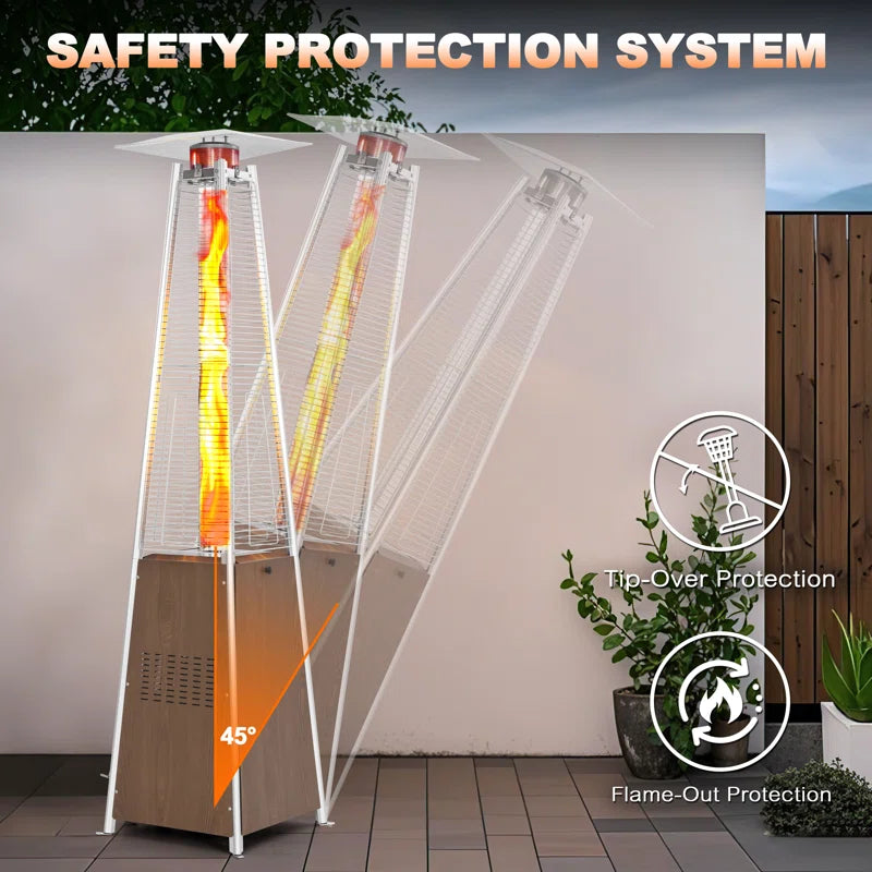 Outdoor 48,000 BTU Pyramid Propane Gas Patio Heater with Wheels, Powder-Coated Iron Frame