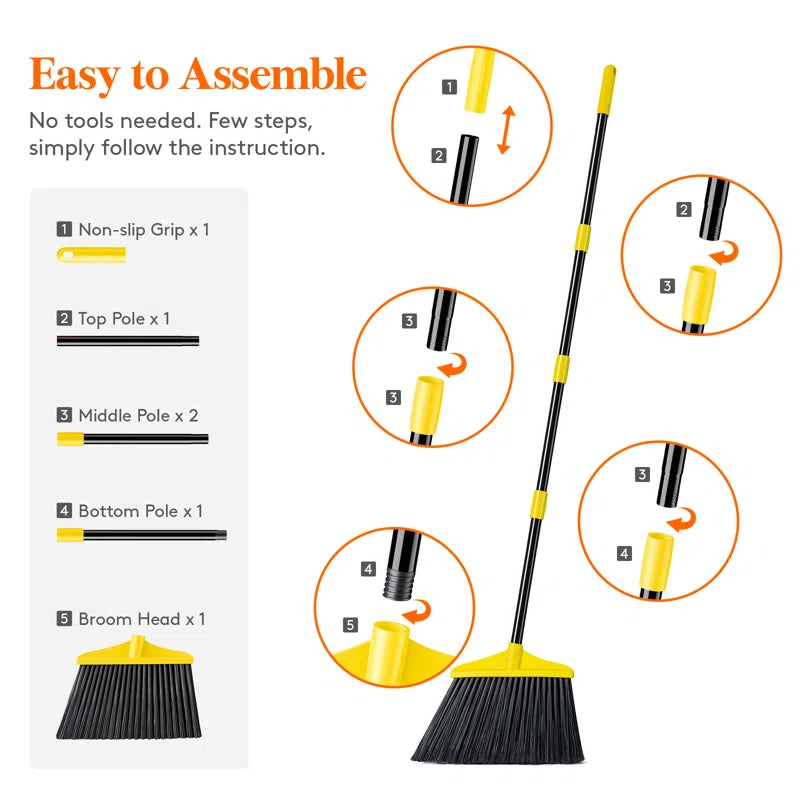 Outdoor/indoor Broom Heavy Duty, Commercial Broom With 53" Extendable Long Handle, Household Angle Corner Brooms For Patio, Garage, Deck, Lobby, Courtyard Sweeping