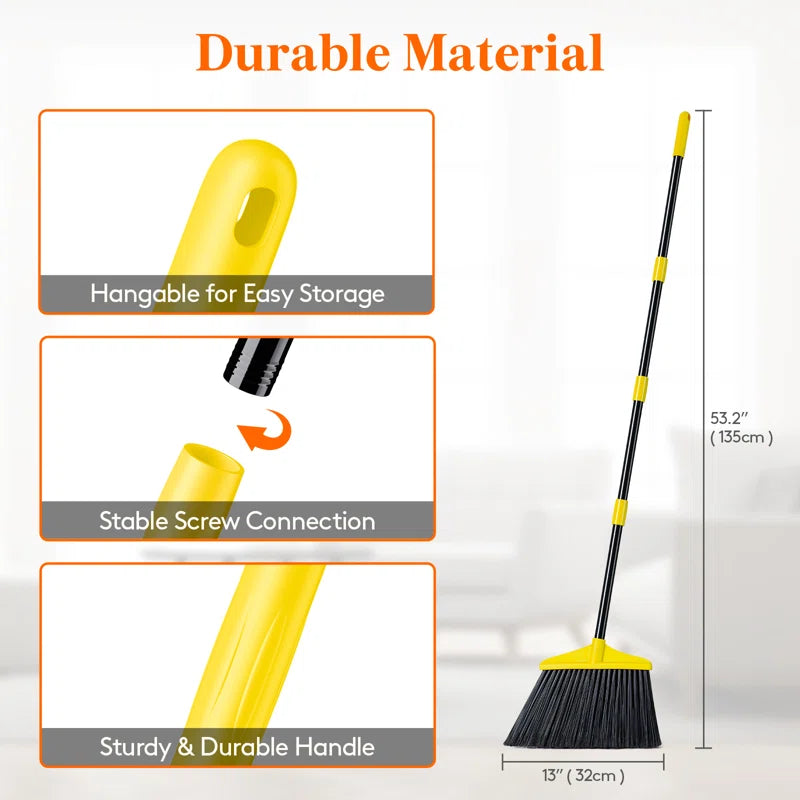 Outdoor/indoor Broom Heavy Duty, Commercial Broom With 53" Extendable Long Handle, Household Angle Corner Brooms For Patio, Garage, Deck, Lobby, Courtyard Sweeping