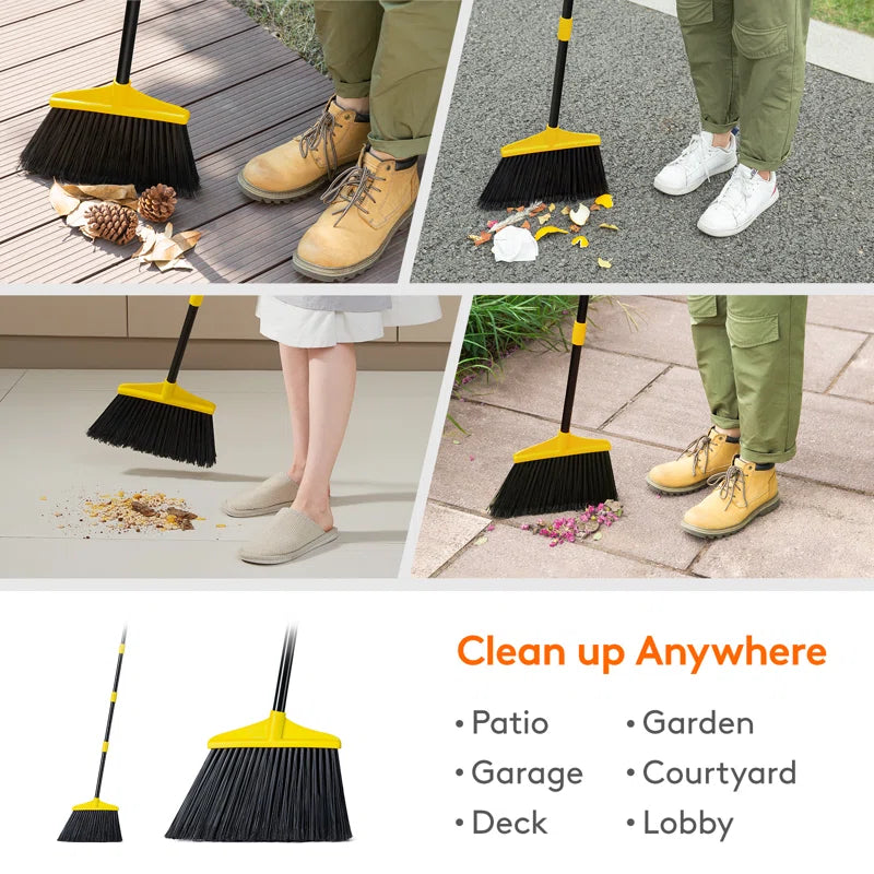 Outdoor/indoor Broom Heavy Duty, Commercial Broom With 53" Extendable Long Handle, Household Angle Corner Brooms For Patio, Garage, Deck, Lobby, Courtyard Sweeping