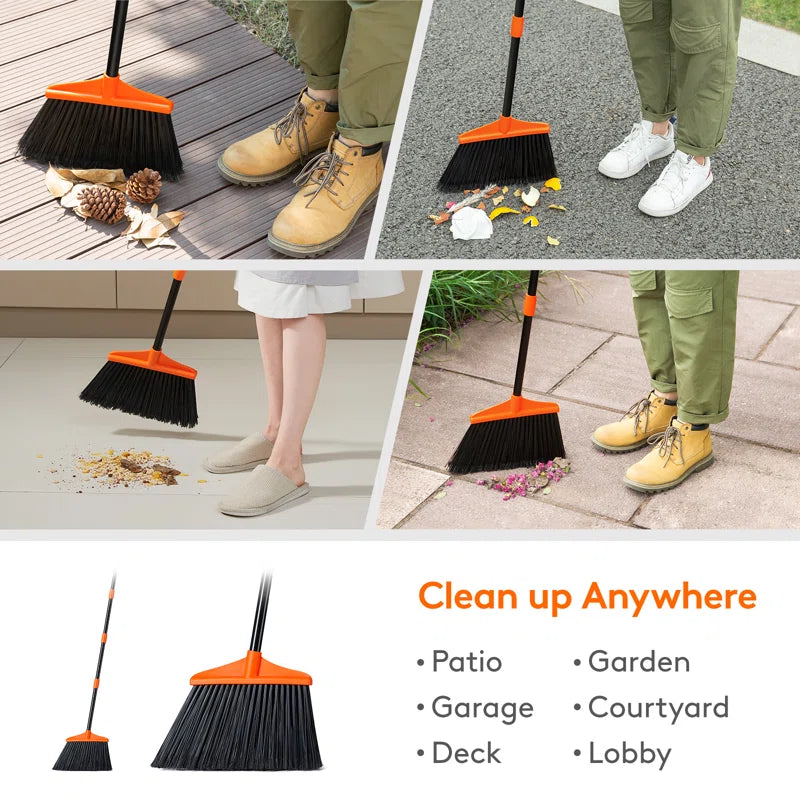 Outdoor/indoor Broom Heavy Duty, Commercial Broom With 53" Extendable Long Handle, Household Angle Corner Brooms For Patio, Garage, Deck, Lobby, Courtyard Sweeping