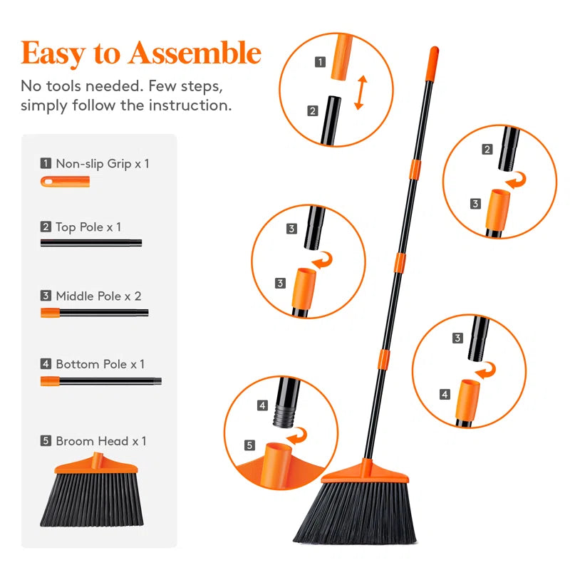 Outdoor/indoor Broom Heavy Duty, Commercial Broom With 53" Extendable Long Handle, Household Angle Corner Brooms For Patio, Garage, Deck, Lobby, Courtyard Sweeping